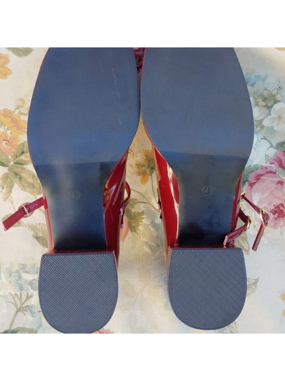 Women's Patent Burgundy Mary Jane Shoes with Block Heels size US 10 Euro 41 - Picture 10 of 17